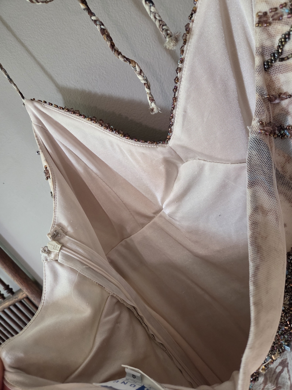 Sue Wong Ivory and Taupe Beaded Halter Midi Dress - Picture 7 of 16
